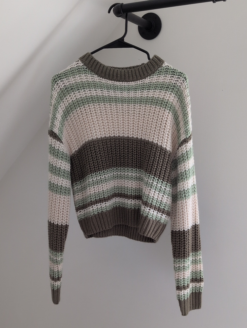 Noisy may Striped Crewneck Sweater in Olive, Cream & Sage